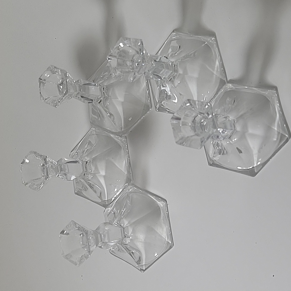 Vintage 6-sided Lead Clear Crystal Candlestick Holders - Set of 5